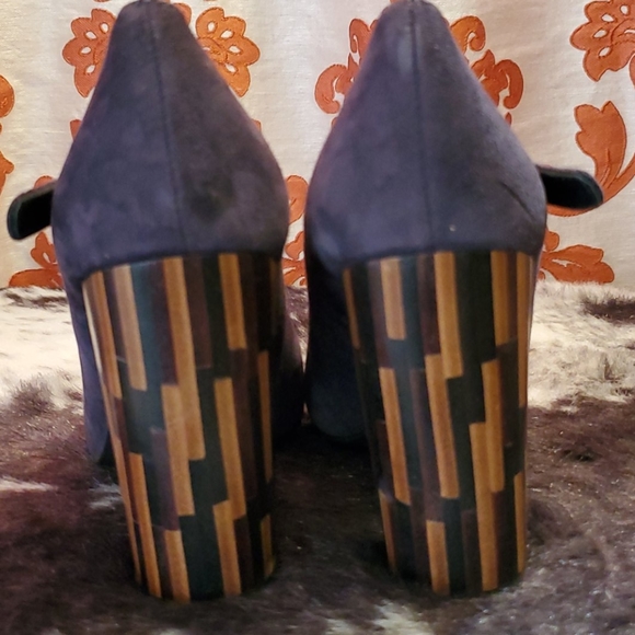 Sapena Spain blue suede chunky heel shoes - Picture 3 of 5